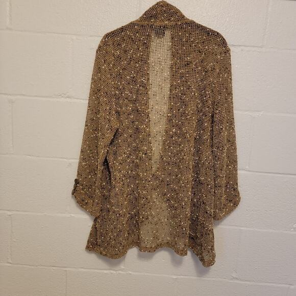Katie Todd Lagenlook Fishnet Jacket Cardigan Open Front Earthtone Medium 389 - Picture 2 of 11